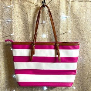 Sondra Roberts Squared Pink & White Striped Tote